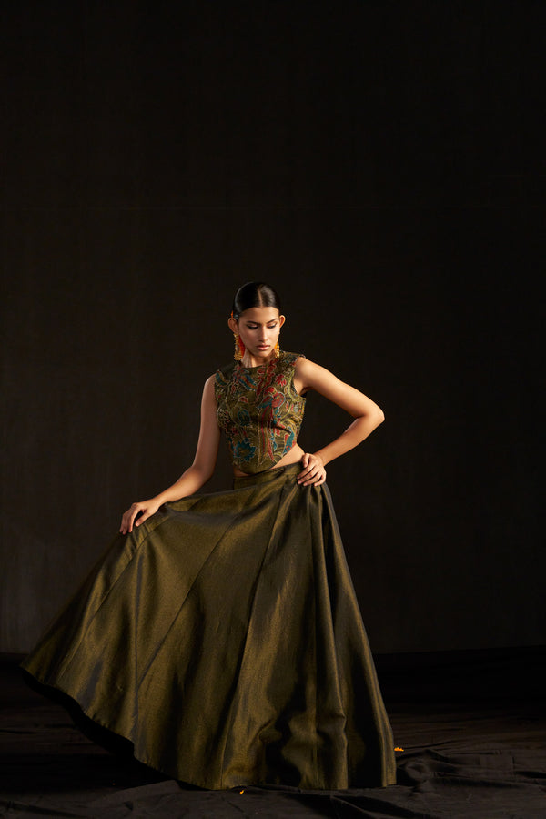 Black Kalamkari Top And Skirt