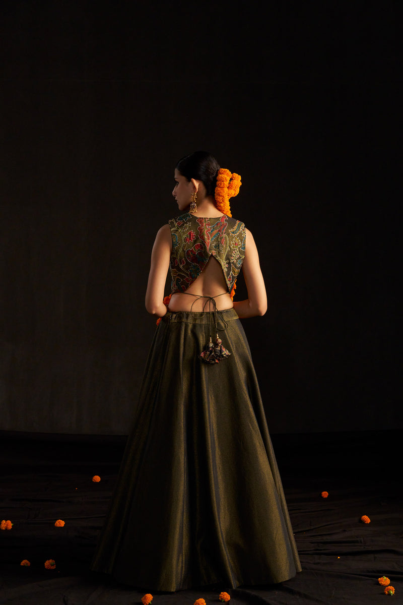 Black Kalamkari Top And Skirt