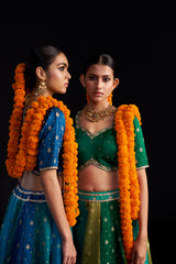 Green Banarasi Lehengha, Blouse Paired With Organza Handembroidered Dupatta
