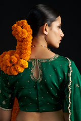 Green Banarasi Lehengha, Blouse Paired With Organza Handembroidered Dupatta