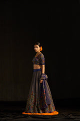 Dark Blue Kalamkari Lehengha , Blouse And Dupatta