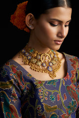 Dark Blue Kalamkari Lehengha , Blouse And Dupatta