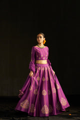 Purple Silk Lehengha, Blouse With Handembroidered Details Paired With Organza Dupatta