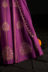 Purple Silk Lehengha, Blouse With Handembroidered Details Paired With Organza Dupatta