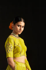 Green Silk Lehengha ,blouse With Handembroidered Details Paired With Organza Dupatta