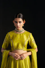 Green Silk Lehengha ,blouse With Handembroidered Details Paired With Organza Dupatta