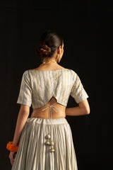 Powder Grey Silk Lehengha, Blouse With Hand Embroidered Details Paired With Shaded Dupatta