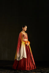 Maroon Silk Lehengha, Blouse With Hand Embroidered Blouse Paired With Shaded Dupatta