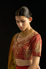 Maroon Silk Lehengha, Blouse With Hand Embroidered Blouse Paired With Shaded Dupatta